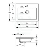 600X460X135Mm Poly Top For Bathroom Vanity Single Bowl Matt White 1 Tap Hole No Overflow Tops