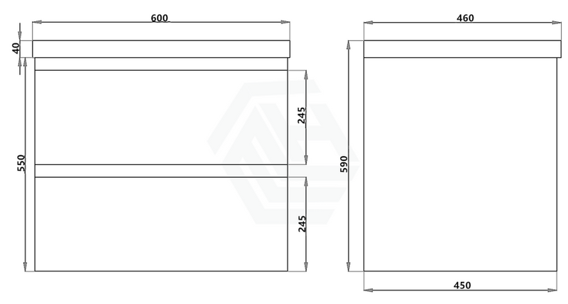 600X460X550Mm Wall Hung Bathroom Floating Vanity Glossy White Double Drawers Cabinet