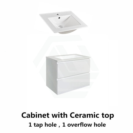 600X460X550Mm Wall Hung Bathroom Floating Vanity Glossy White Double Drawers Cabinet