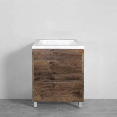 600-1500Mm Freestanding Bathroom Floor Vanity Dark Oak Wood Grain Pvc Filmed Drawers Cabinet Only &