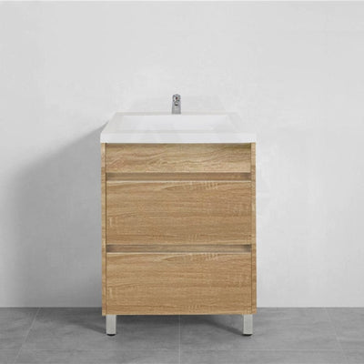 600-1500Mm Freestanding Bathroom Floor Vanity White Oak Wood Grain Pvc Filmed Drawers Cabinet Only &