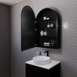 600X870X140Mm Arch Pencil Edge Mirror Wall Hung Shaving Cabinet Matt Black Cabinets