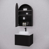 600X870X140Mm Arch Pencil Edge Mirror Wall Hung Shaving Cabinet Matt Black Cabinets