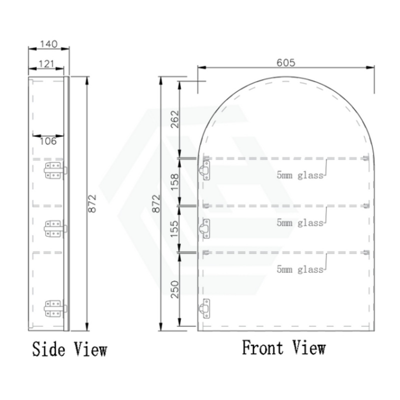 600X870X140Mm Arch Pencil Edge Mirror Wall Hung Shaving Cabinet Matt Black Cabinets