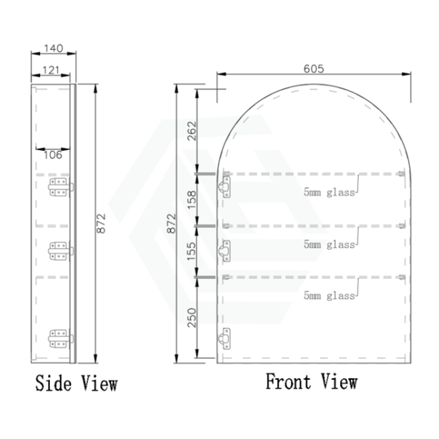 600X870X140Mm Arch Pencil Edge Mirror Wall Hung Shaving Cabinet Matt White Cabinets