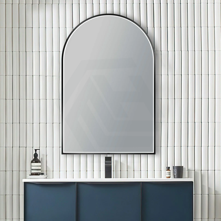 600X900Mm Arch Led Matt Black Framed Mirror Touch Switch Vertical Or Horizontal Mirrors