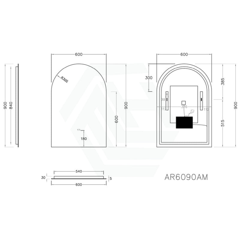 600X900Mm Arch Led Mirror Backlit With Touch-Free Sensor Mirrors