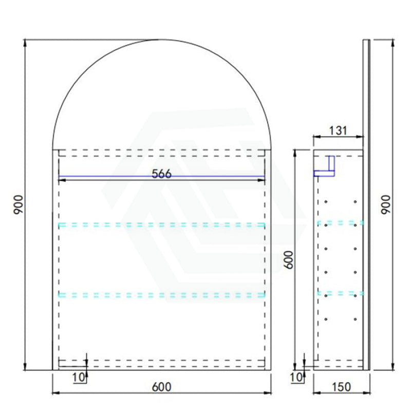 600X900X150Mm Ceto Olivia Matt Black Arch Led Shaving Cabinet Pencil Edge Frontlit Cabinets