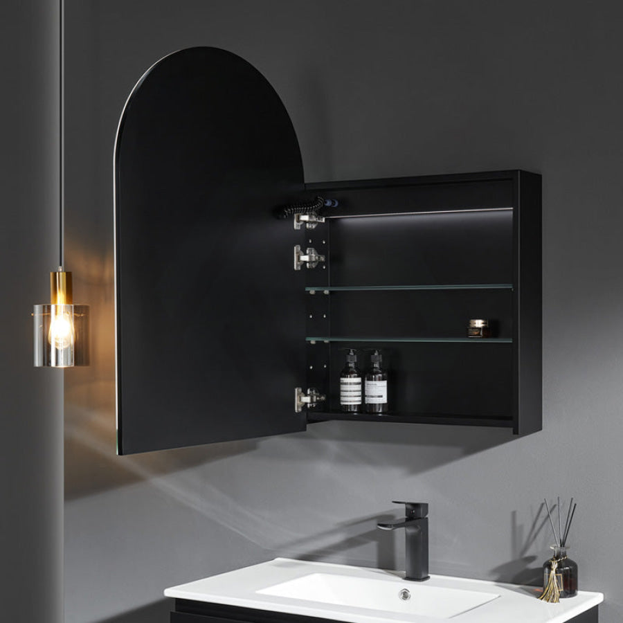 600X900X150Mm Ceto Olivia Matt Black Arch Led Shaving Cabinet Pencil Edge Frontlit Cabinets