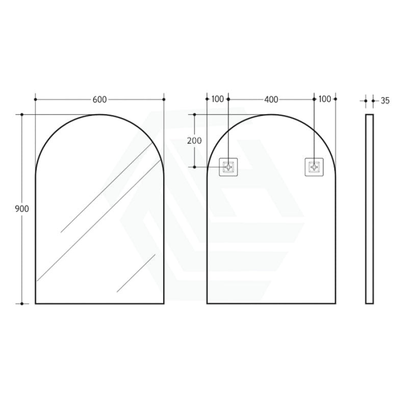 600X900X35Mm Bathroom Framed Arch Mirror Wall Mounted Frameless Mirrors