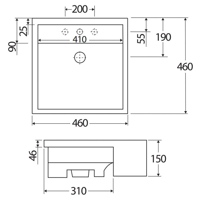 460X460X150Mm Rak Nova Semi-Recessed Ceramic Basin 1 Or 3 Tap Holes Available Semi-Recessed Basins