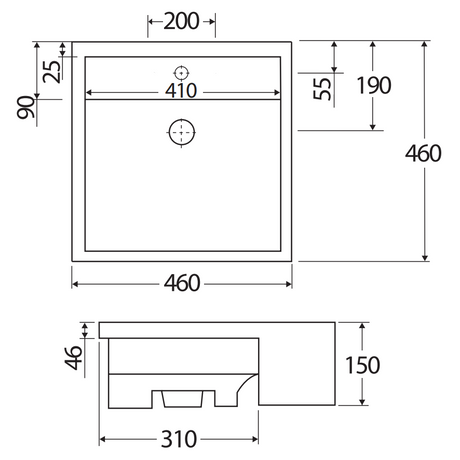 460X460X150Mm Rak Nova Semi-Recessed Ceramic Basin 1 Or 3 Tap Holes Available Hole Semi-Recessed