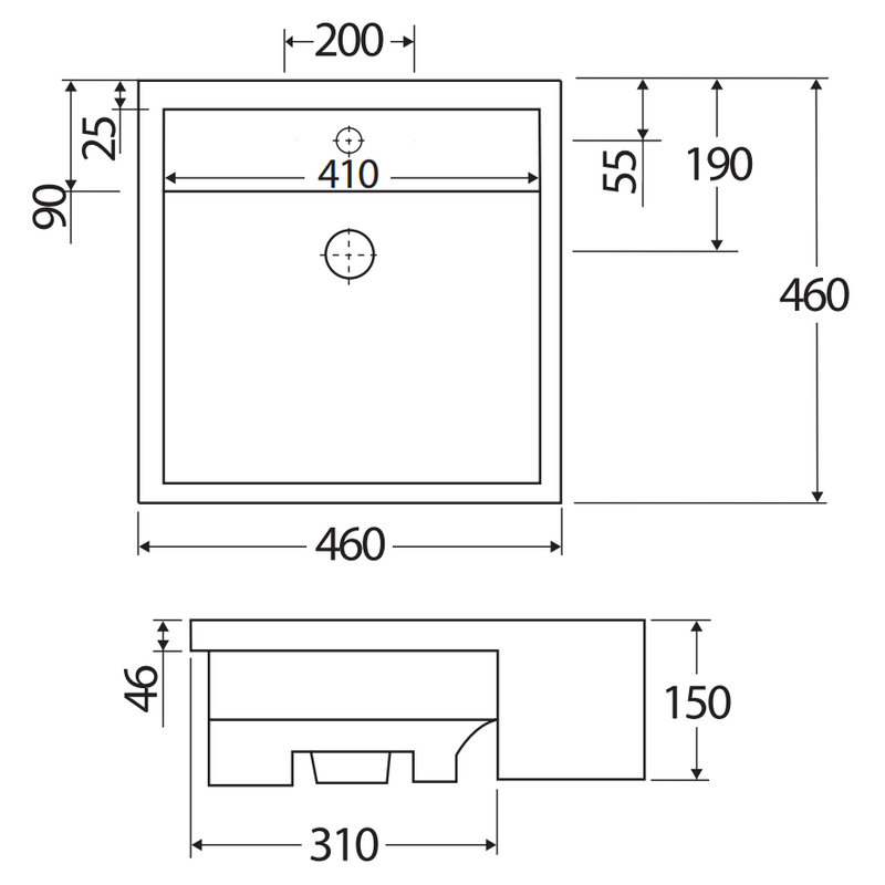 460X460X150Mm Rak Nova Semi-Recessed Ceramic Basin 1 Or 3 Tap Holes Available Hole Semi-Recessed