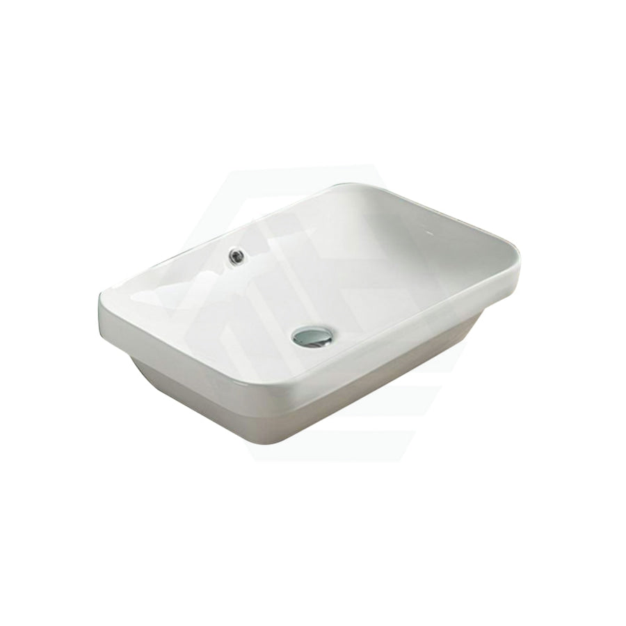 605X405X155Mm Inset Ceramic Basin Gloss White Rectangle Overflow Hole