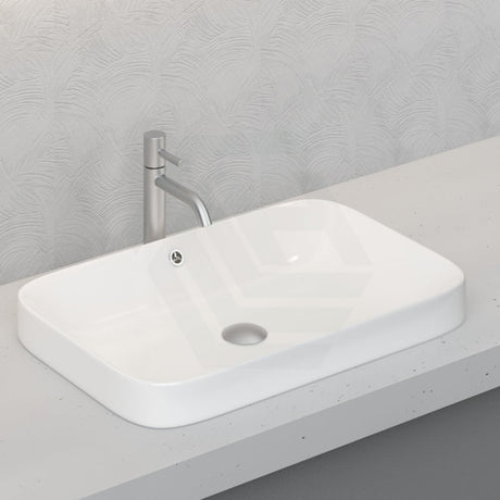 Inset Ceramic Basin Gloss White Rectangle Overflow Hole