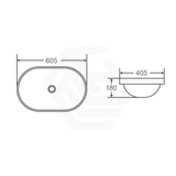 605X405X180Mm Inset Ceramic Basin Gloss White Oval Basins