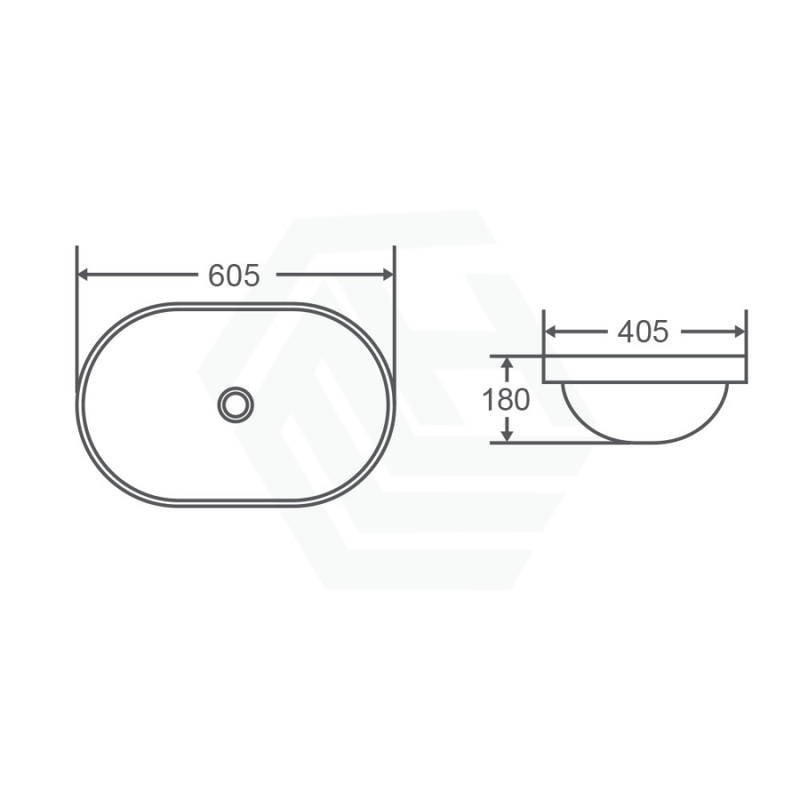 605X405X180Mm Inset Ceramic Basin Gloss White Oval Basins