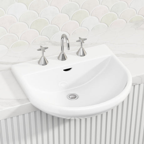 560X515X185Mm Rak Reserva Semi-Recessed Ceramic Basin 3 Tap Holes Special Care Needs