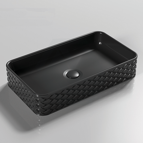 610X340X120Mm Rectangle Above Counter Ceramic Basin Matt Black Basins