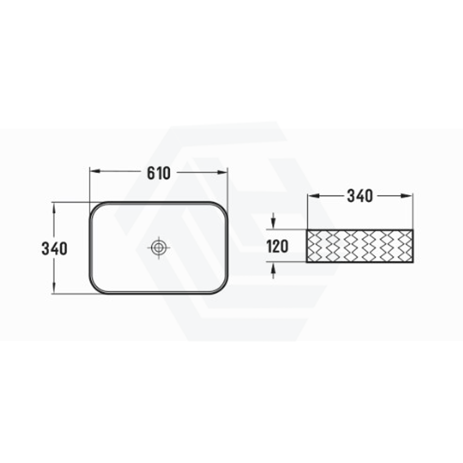 610X340X120Mm Rectangle Above Counter Ceramic Basin Matt Black Basins