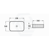 610X340X120Mm Rectangle Above Counter Ceramic Basin Matt White Basins