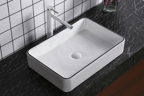 Above Counter Basin Rectangle Line Ceramic Gloss White Black