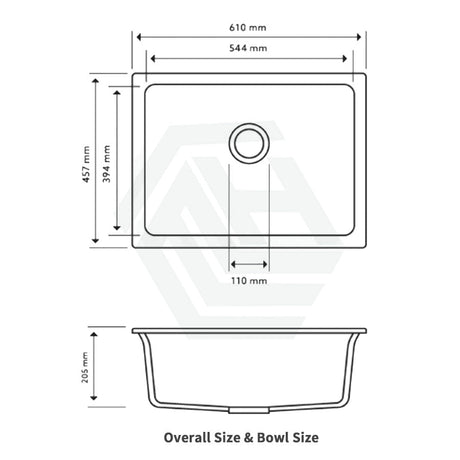 610X457X205Mm Carysil Black Single Big Bowl Granite Kitchen/laundry Sink Top/flush/under Mount