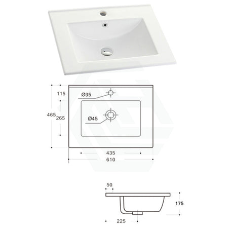 610X465X175Mm Ceramic Top For Bathroom Vanity Single Bowl 1 Or 3 Tap Holes Available Gloss White