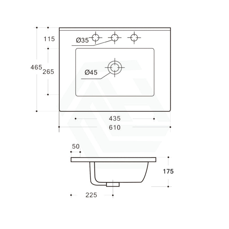 610X465X175Mm Ceramic Top For Bathroom Vanity Single Bowl 1 Or 3 Tap Holes Available Gloss White