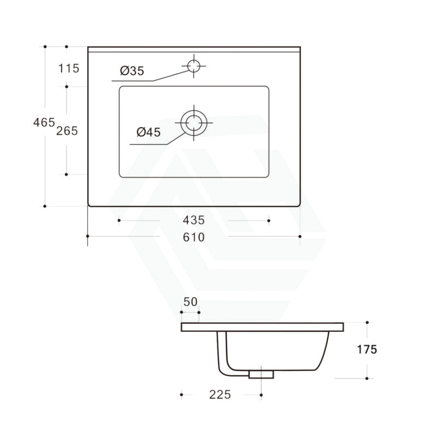 610X465X175Mm Ceramic Top For Bathroom Vanity Single Bowl 1 Or 3 Tap Holes Available Gloss White