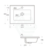 610X465X175Mm Ceramic Top For Bathroom Vanity Single Bowl 1 Or 3 Tap Holes Available Gloss White