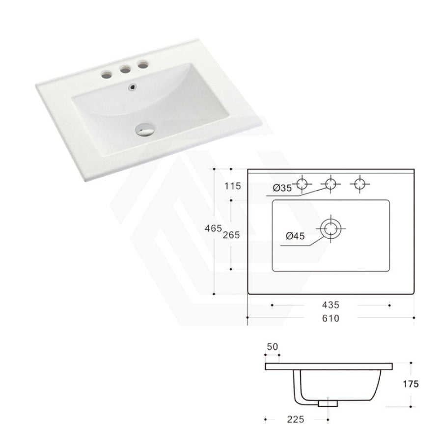 610X465X175Mm Ceramic Top For Bathroom Vanity Single Bowl 1 Or 3 Tap Holes Available Gloss White