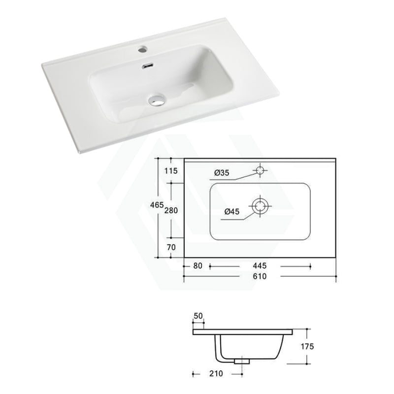 610X465X175Mm O Shape Ceramic Top For Bathroom Vanity Single Bowl 1 Or 3 Tap Holes Available Gloss