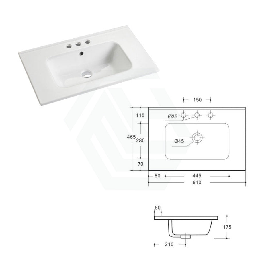 610X465X175Mm O Shape Ceramic Top For Bathroom Vanity Single Bowl 1 Or 3 Tap Holes Available Gloss