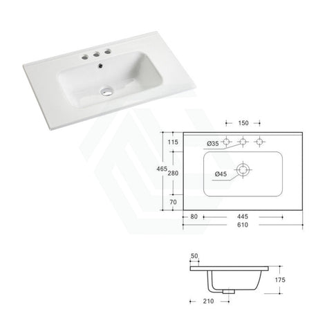 610X465X175Mm O Shape Ceramic Top For Bathroom Vanity Single Bowl 1 Or 3 Tap Holes Available Gloss