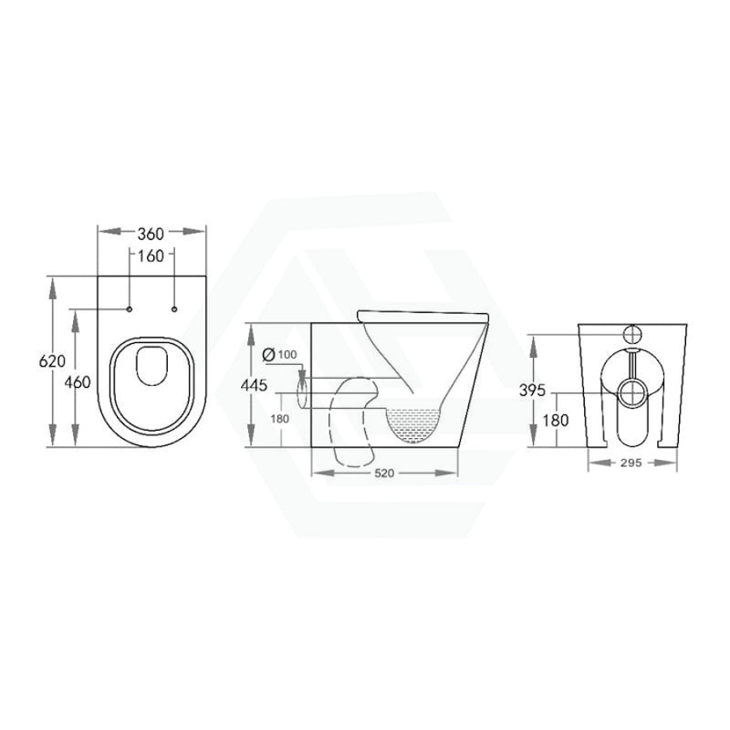 620X360X445Mm Avis Wall Faced Toilet Floor Pan With Rimless And Extra Height For Special Care