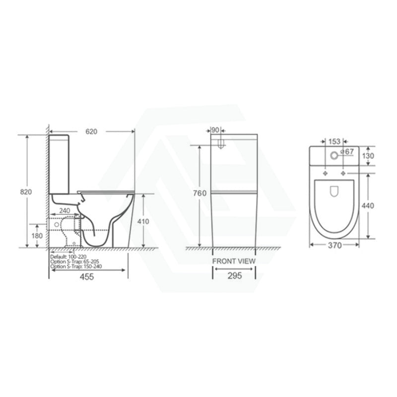 620X370X820Mm Bathroom Rimless Toilet Suite Back To Wall White Gloss Suites