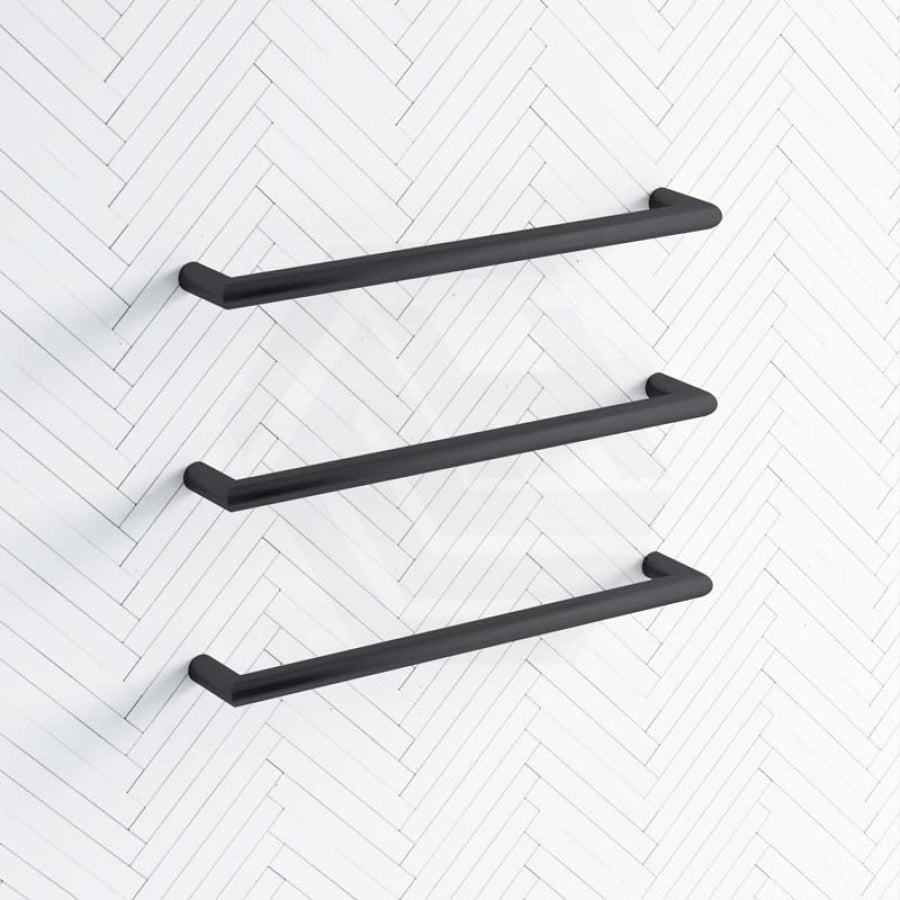 630/830Mm Thermogroup 12V Round 3 Single Bar Heated Towel Rail Matt Black Rails