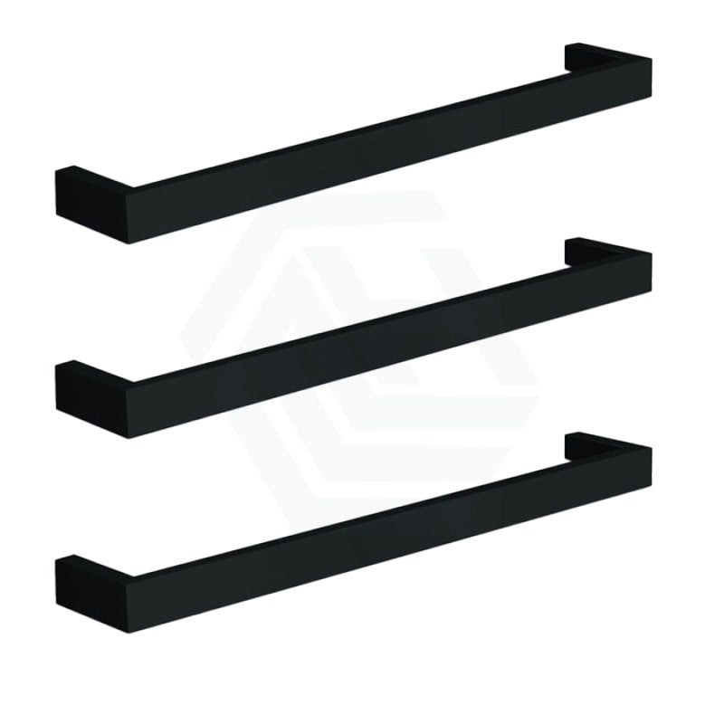 630/830Mm Thermogroup Square 3 Single Bar Heated Towel Rail Matt Black Rails