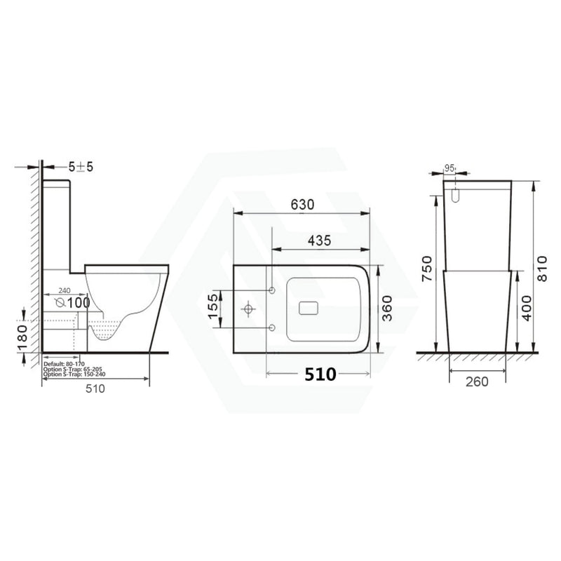 630X360X810Mm Bathroom Rimless Back To Wall White Ceramic Toilet Suite Gloss Suites