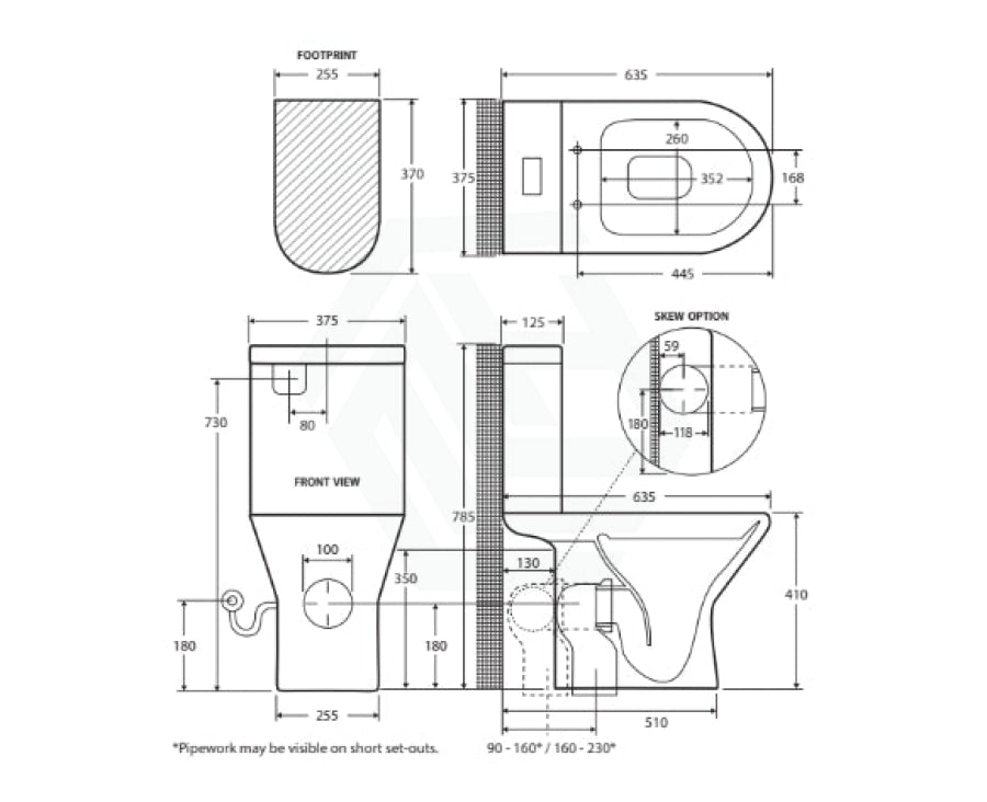 Fienza Chica Gloss White Close Coupled Toilet Suite Skew Trap Box Rim Suites