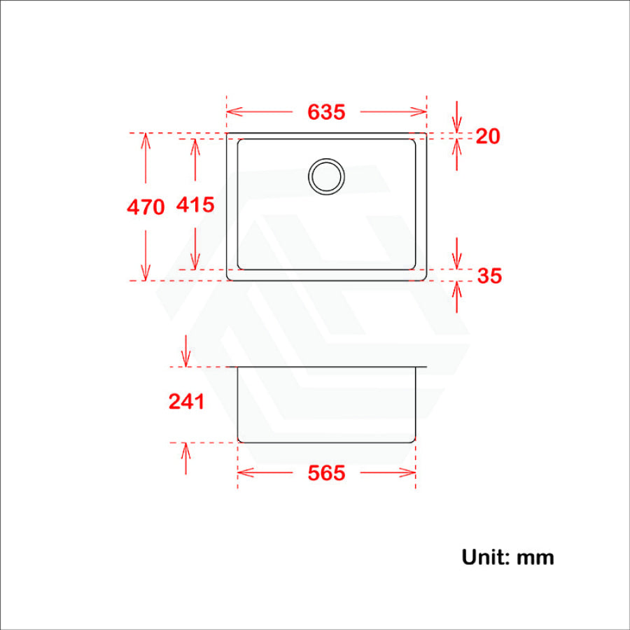 635X469X241Mm Black Granite Quartz Stone Under Mount Kitchen Laundry Sink Single Bowl