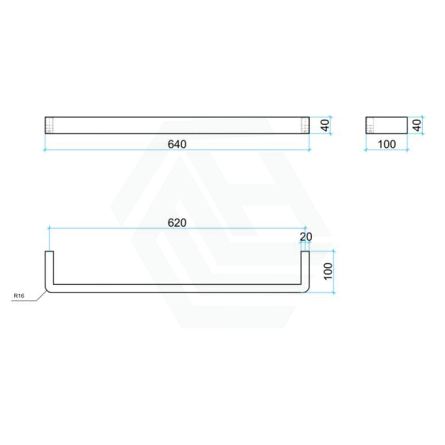 640Mm Thermogroup Square Single Bar Heated Towel Rail Polished Stainless Steel Curved Corner / None