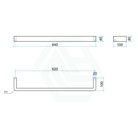 640Mm Thermogroup Square Single Bar Heated Towel Rail Polished Stainless Steel Curved Corner / None