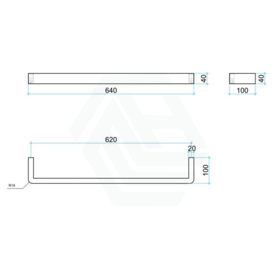 640Mm Thermogroup 12V Square Single Bar Heated Towel Rail Polished Stainless Steel Curved Corner