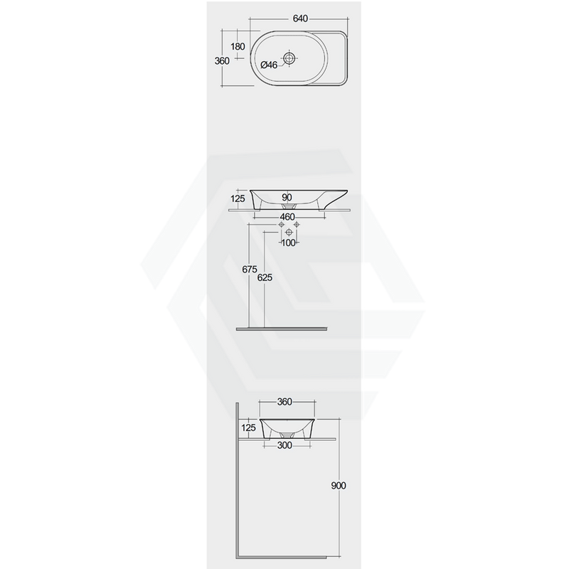 640X360X125Mm Rak Valet Above Counter Wash Basins Alpine White