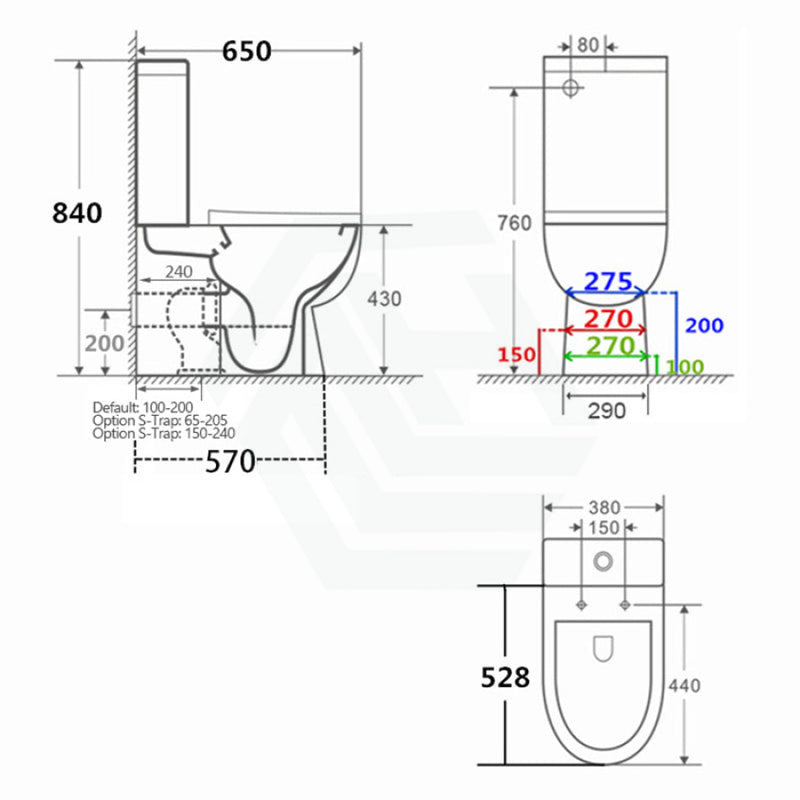 650X380X840Mm Rimless Flushing Ceramic White Wall Faced Toilet Suite Soft Seat Wels Watermark Back