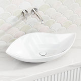 660X390X150Mm Above Counter Ceramic Art Basin Special Leaf Shape Gloss White For Bathroom Basins