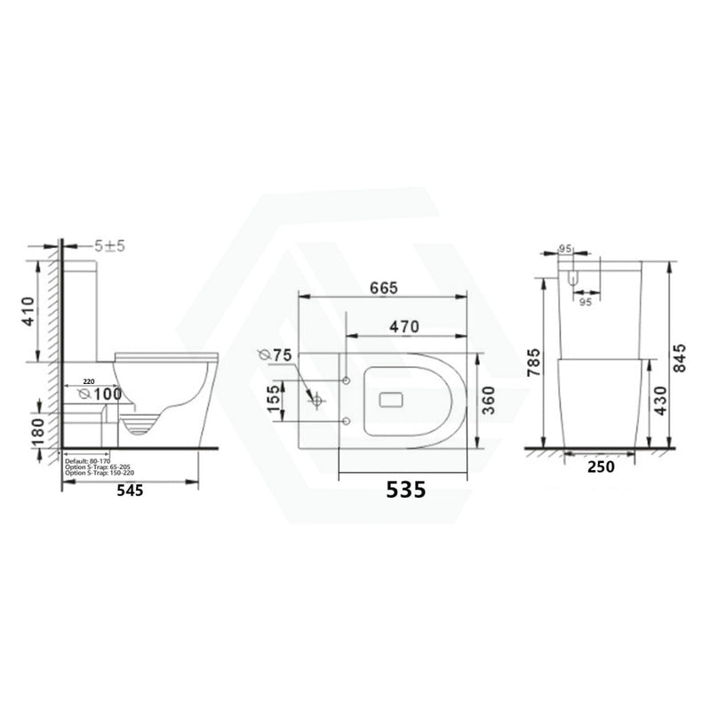 665X360X845Mm Tornado Silent High End Back To Wall Ceramic Toilet Suite Suites