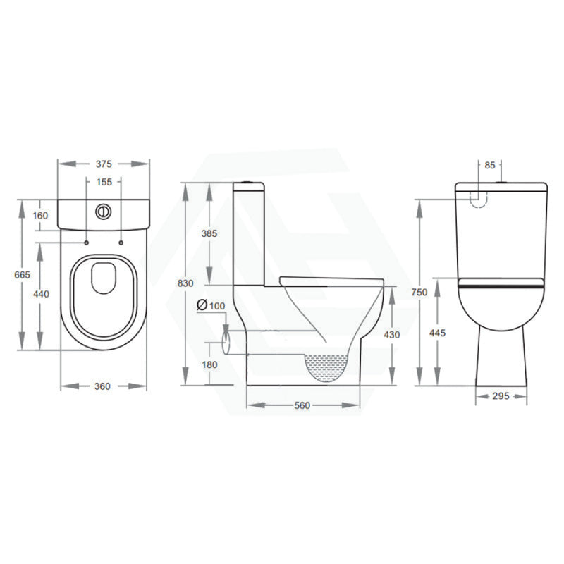 665X375X830Mm Right Or Left Hand Skew Trap Toilet Suite Swirl Flush Tornado Ceramic Back And Bottom